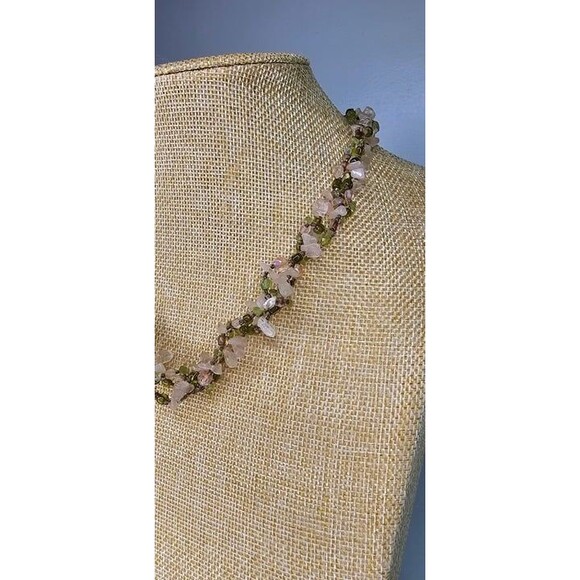 Handmade Pink Jadeite, Green Glass & Acrylic Beaded Braided Twist Necklace 18"L - Picture 3 of 5